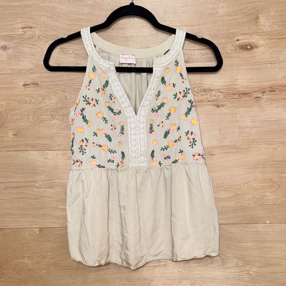 Boho Floral Embroidered Beige Blouse